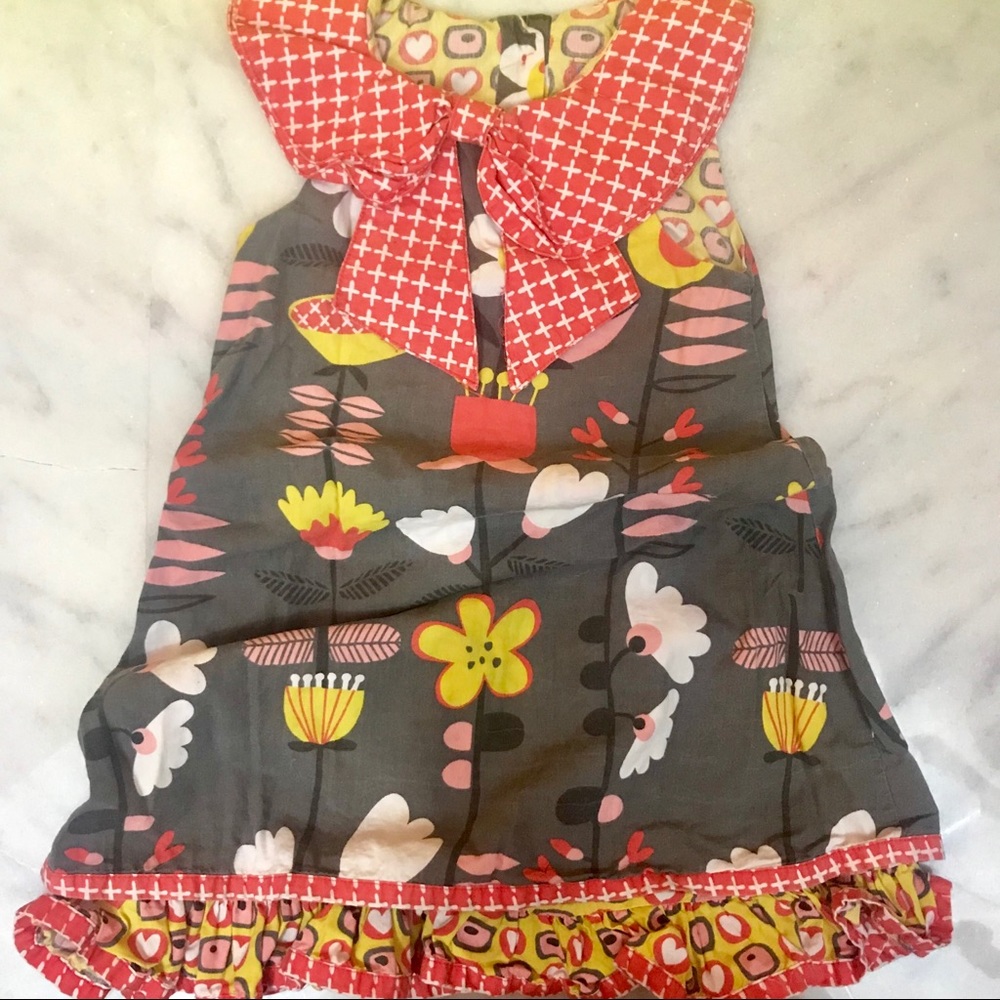 jelly the pug • gray & red floral print dress 6x